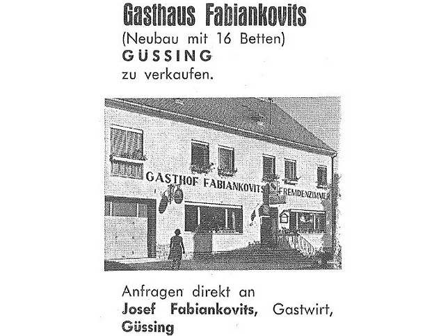 Güssing, Verkaufsanzeige Fabiankovits, 1970