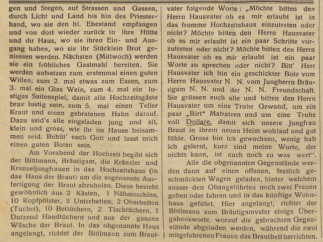 Hochzeitsgebruche von Gssing, 1925