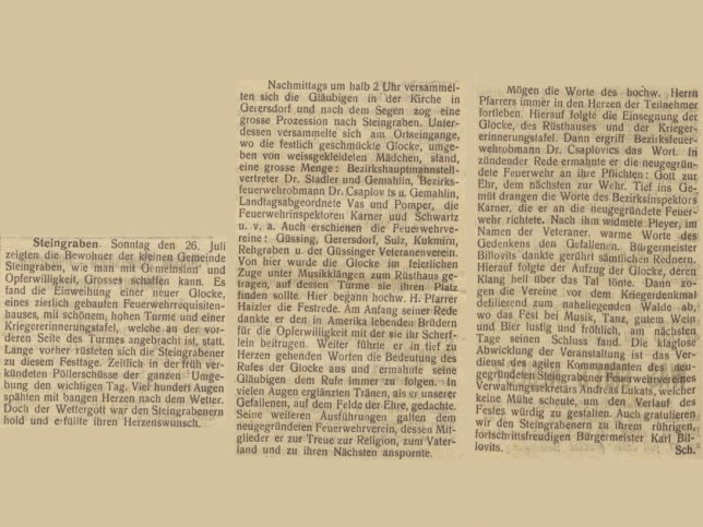 Glockenweihe in Steingraben, 26.7.1925